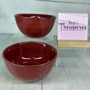 Country Living COOPER RED Solid Embossed Lines Soup Cereal Anything Bowls Set 2
